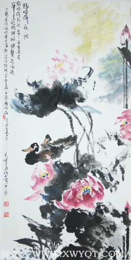 吴宝民作品《 鸭唱荷花池 》138cmx69 cm